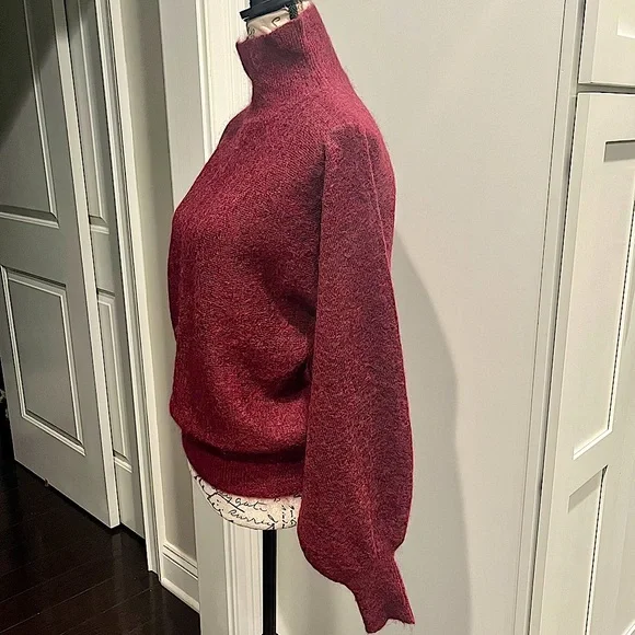 7 For All Mankind Mohair Wool Blend Balloon Sleeve Mock Neck Pullover Sw… - Picture 7 of 16